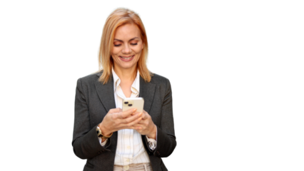Happy woman using smartphone