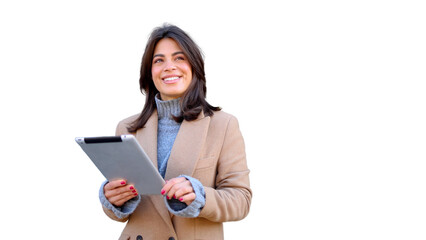 Female entrepreneur managing tasks on her tablet