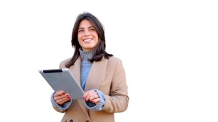 Female entrepreneur managing tasks on her tablet