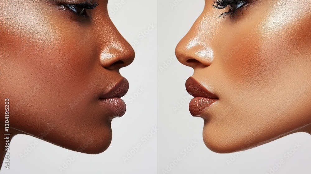 Poster close-up view of lips in portrait with before and after contrast
