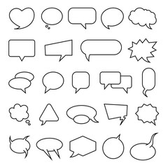 Fototapeta premium Set of Speech bubbles Vector Illustration. This image features a collection of 24 unique speech bubble designs in a minimalist black outline style.