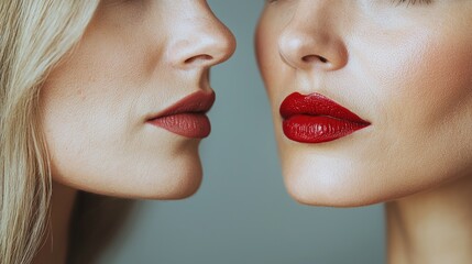 Obraz premium Portrait of Two Women with Close-Up View of Lips in Angled Perspective