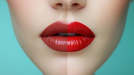 Fototapeta premium Close-up Portrait of Glossy Lips with Color Transition and Textured Skin