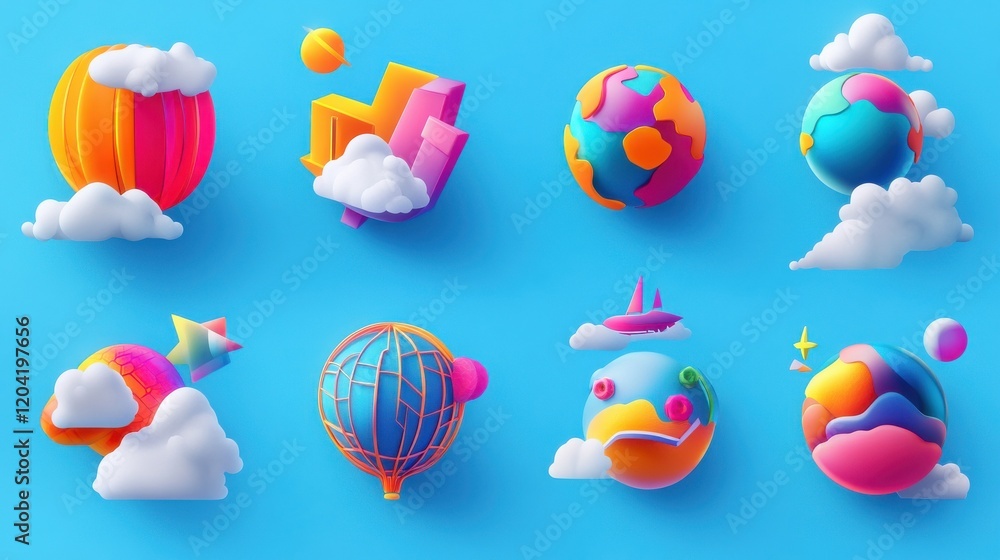 Poster global communication abstract concept vector illustration set. cloud management, cross-platform soft