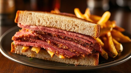 Delectable Pastrami on Rye with Crispy French Fries