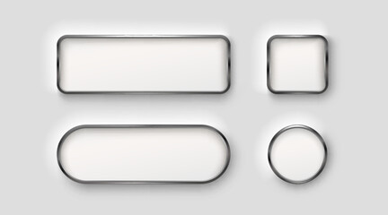 Frame button, silver color set, minimal label message. Vector illustration 