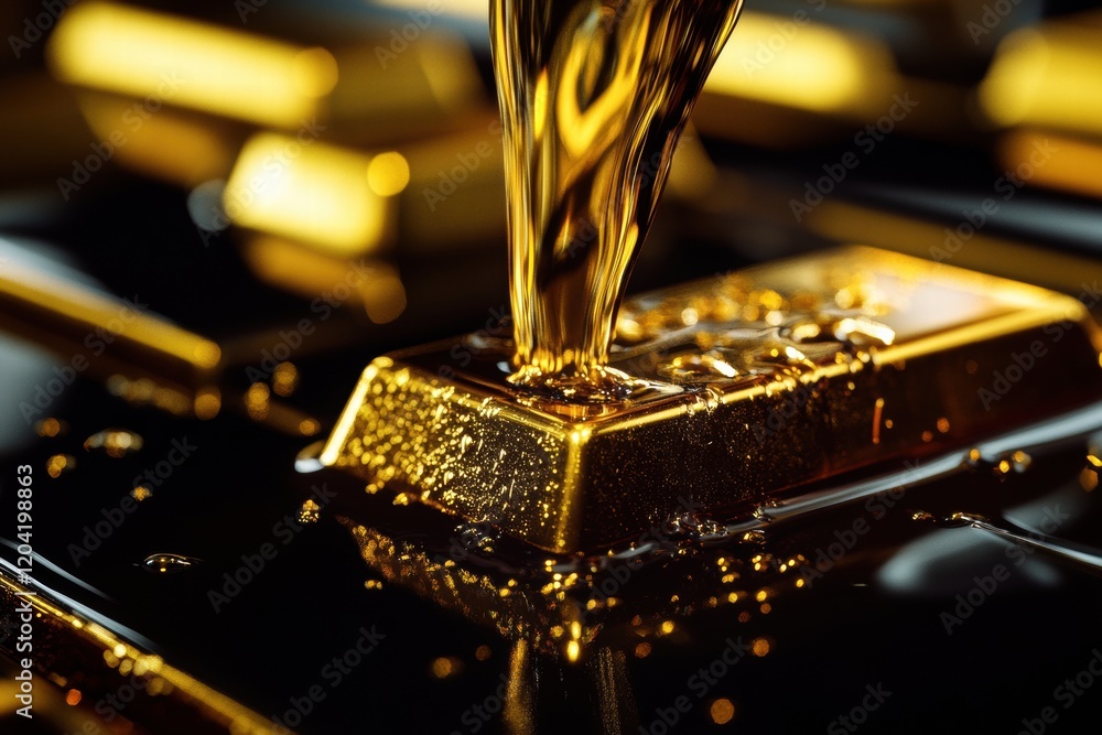 Poster liquid gold poured over a shiny gold bar creates an eye catching contrast in a luxurious setting. ge
