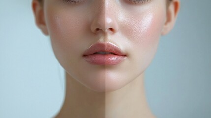 Close-Up Portrait View of Chin Showing Before and After Skin Effects