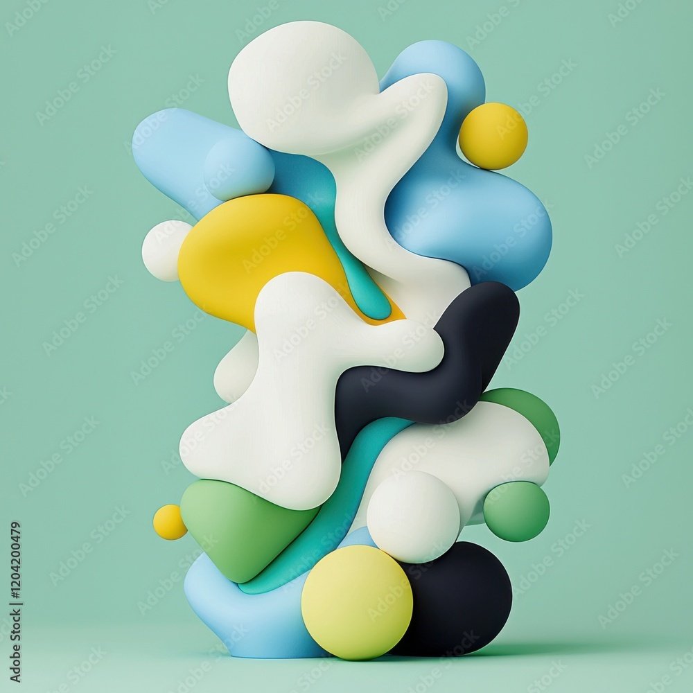 Poster surreal flowing objects display modern gallery digital art clean aesthetic eye-level view abstract c