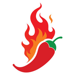 a red chili pepper with fire