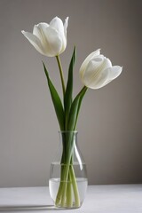 Obraz premium there are three white flowers in a clear vase on a table