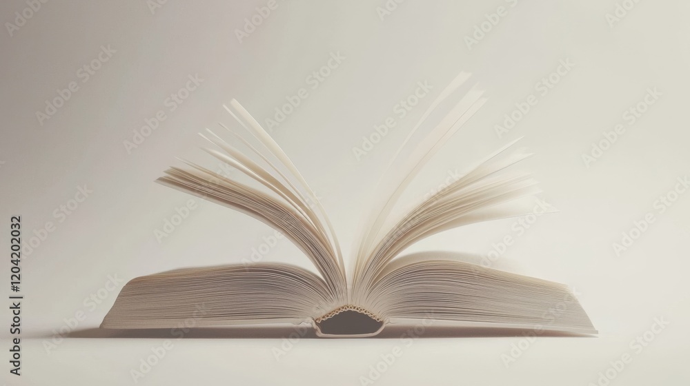 Aufkleber open book with turning pages on a soft background in minimalist style
