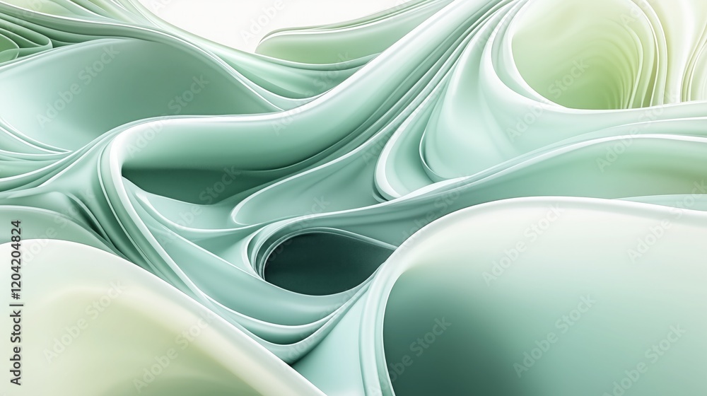 Fototapete smooth and flowing abstract pattern in soft green and light - green hues. organic and curvy forms cr
