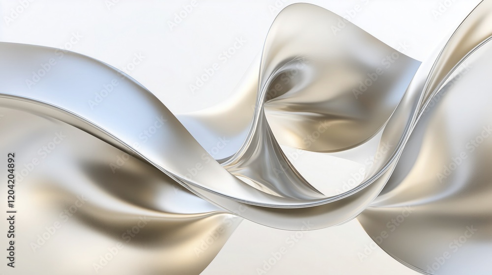 Poster sleek and elegant abstract pattern featuring flowing, metallic - looking curves in silver and gold t
