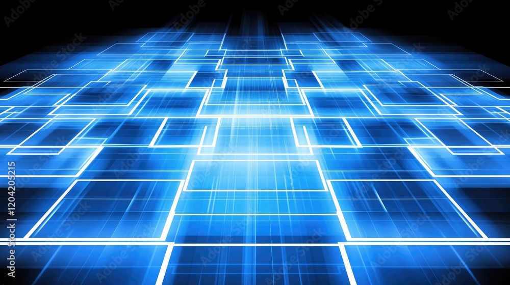 Fototapete dynamic and high - tech blue grid pattern with glowing lines creating a sense of depth and movement.
