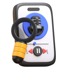 Search Podcast 3D Icon. Enhance your podcast platform. Ideal for apps, websites, and promotional materials. A high-quality, modern 3D render with a sleek design