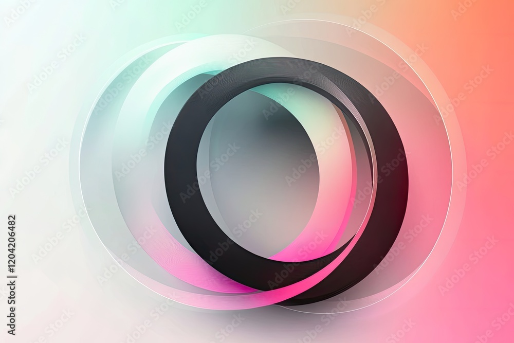 Poster conceptual depiction of two interlocking circles one brightly colored and other in monochrome set ag