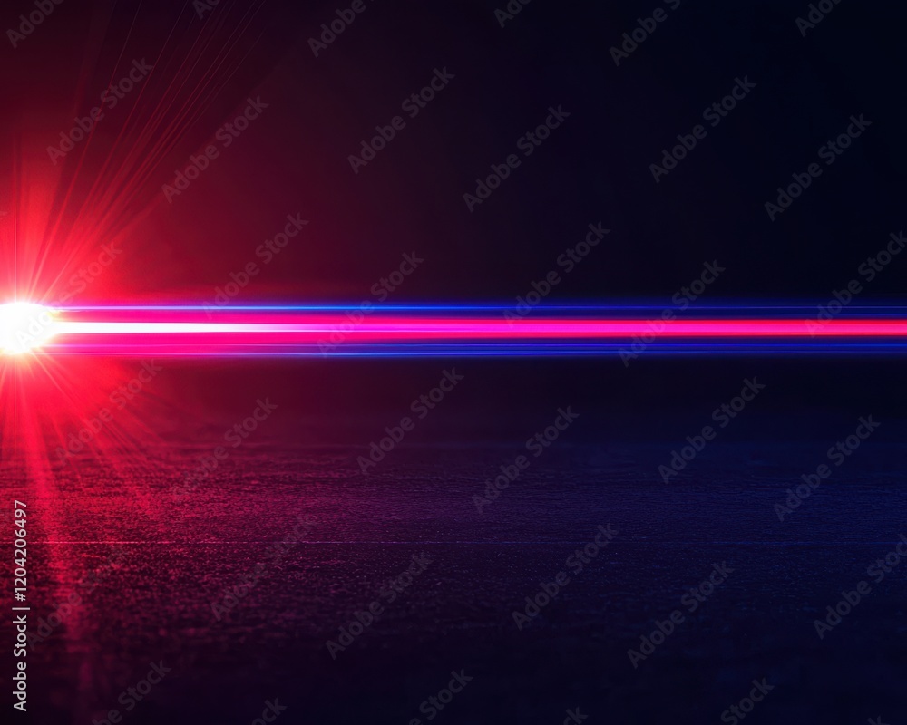 Poster a vibrant beam of light in shades of red and blue contrasts against a dark background, creating a dy