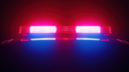 Bright blue and red flashing lights on a police vehicle, creating a dramatic effect against a dark background.