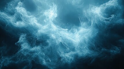 Ethereal blue smoke swirling in a dark background, creating a mystical and calming atmosphere