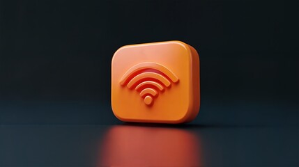 3d orange wifi icon on dark background.