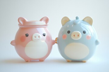 Charming Pink and Blue Piggy Banks in a Cheerful Setting with Pastel Colors for a Playful Atmosphere, Perfect for Children’s Room Decor and Savings Motivation