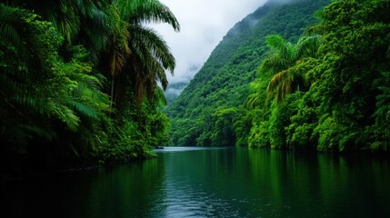 Serene River in Lush Rainforest
