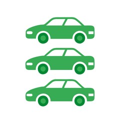 Fototapeta premium 3 different green cars on the white background.