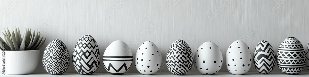 Poster modern easter setup with monochrome eggs arranged in geometric patterns