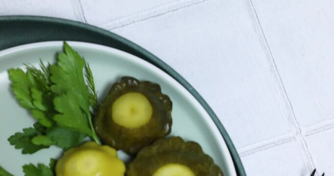 Pattypan squash appetizer preparation with fresh ingredients