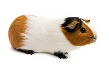 Guinea pig isolated on white background cutout. The guinea pig or domestic guinea pig (Cavia porcellus), also known as the cavy or domestic cavy. Close-up detailed photo. For design.
