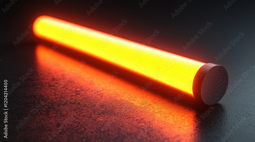Poster neon orange glowstick floating in air with dynamic highlights and shadows