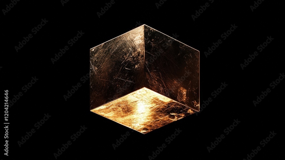 Aufkleber metallic cube floating in air against black background for creative use