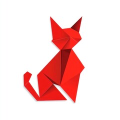Red origami cat, simple design, graphic illustration, stock image