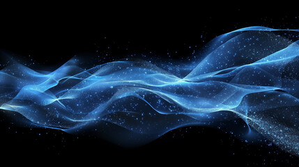 Abstract Blue Wave of Sparkling Particles on a Black Background