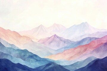 illustration of majestic mountain range in watercolor style with soft gradients and vibrant hues blending together