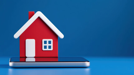 Fototapeta premium red house model on smartphone symbolizes modern living