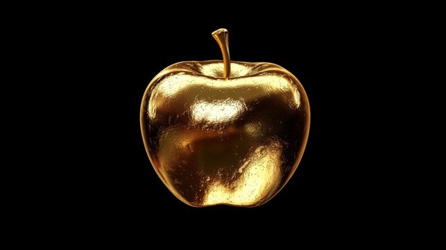 Floating Golden Apple Against Black Background with Luminous Glow