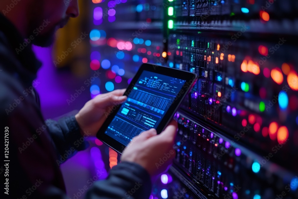 Leinwandbilder It engineer monitoring server status using tablet in data center
