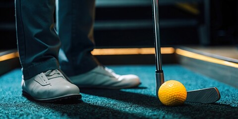 Close-Up View of Golf Ball on Putting Surface with Curved Path, Training enhances golfers putting game concept.