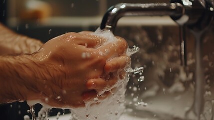 Fototapeta premium Close up of hands washing in a bathtub with water splashes
