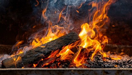 불로 인해 녹아내리는 금속과 타고 있는 나무 조각들