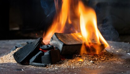 불로 인해 녹아내리는 금속과 타고 있는 나무 조각들