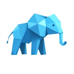 Blue polygon elephant, 3D origami animal, simple illustration