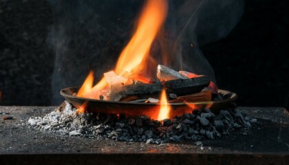 불로 인해 녹아내리는 금속과 타고 있는 나무 조각들