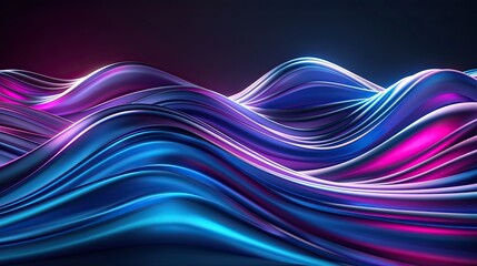 Vibrant Abstract Waves with Glossy Texture and Neon Light Effects