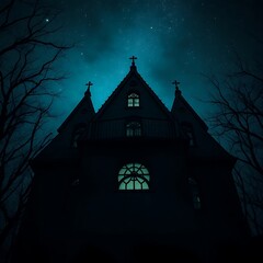 Creepy gothic house at night.