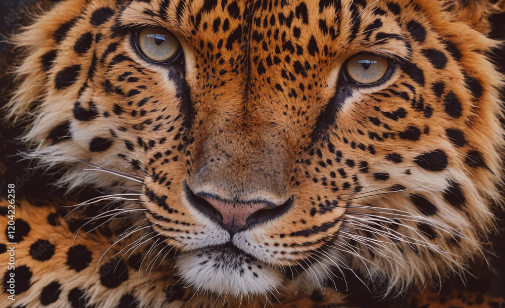 Aufkleber A leopard is staring at the camera with its eyes wide open. Concept of curiosity and alertness, as the leopard seems to be focused on something in the distance