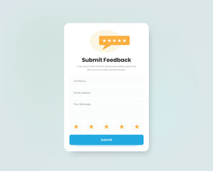 Modern Feedback Submission Form Design with Star Rating, User Details, and Submit Button