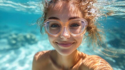 Naklejka premium Underwater Serenity: A Girl's Underwater Portrait